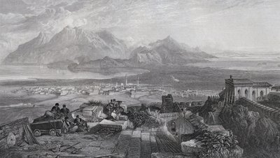 Stadt und Isthmus von Korinth vom Akropolis aus gesehen, graviert von W. Miller, aus 